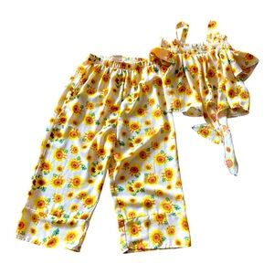 Sunflower Print Two-Piece Set for Little Girls